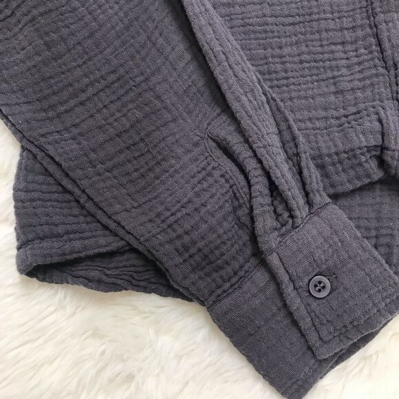 MONROW Gray Relaxed Gauze Button Down Shirt Long Sleeve Twist Front Size XS New - Picture 8 of 13